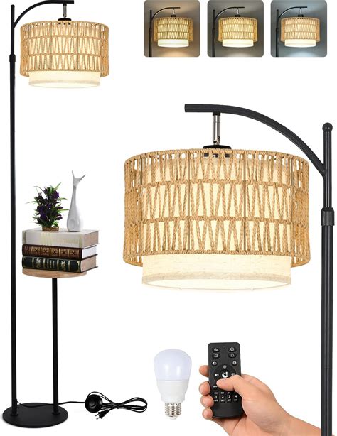 Rattan Floor Lamps for Living Room, Rattan Boho Floor Lamp, Black Metal ...