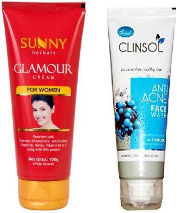 Sunny Herbals Glamour Cream For Women (100g) & Clinsol Anti Acne Face ...