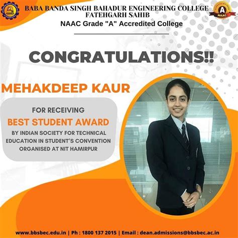 Best Student Award by Indian Society for Technical Education | Baba ...