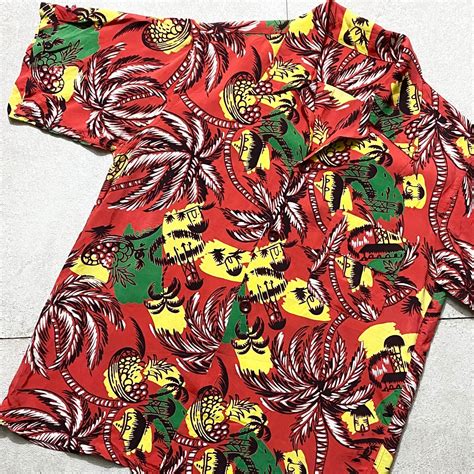 vintage 1950’s rayon hawaiian shirt “palm trees&hawaiian village ...