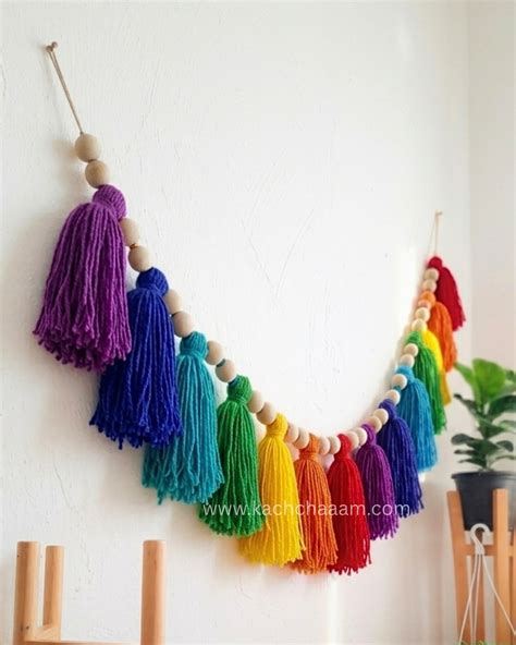 Single Layered Wool Tassel VIBGYOR Bunting – KACHCHA AAM
