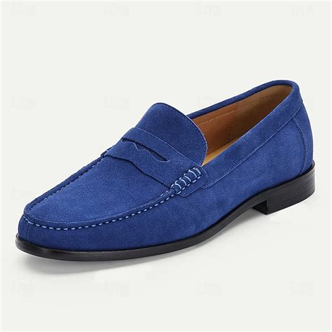 Men's Premium Cowhide Blue Suede Moccasins, Sleek Comfort Design for ...
