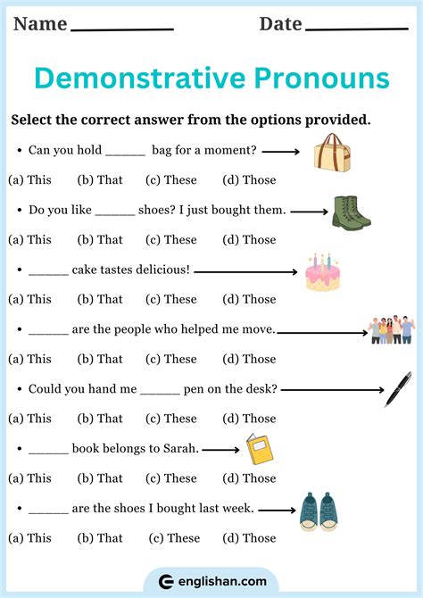 Demonstrative Pronouns Worksheets with Answers