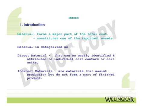 Chapter two - mba chap2 cost - 1. Introduction Material- forms a major ...