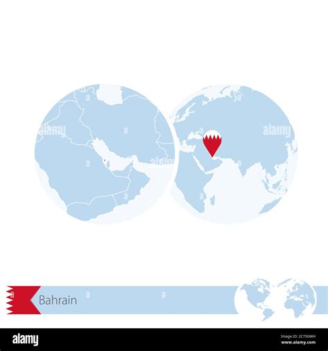 Bahrain on world globe with flag and regional map of Bahrain. Vector Illustration Stock Vector ...