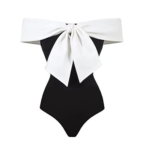 Women's Black & White Bow Off Shoulder One Piece Swimsuit | 2024 ...