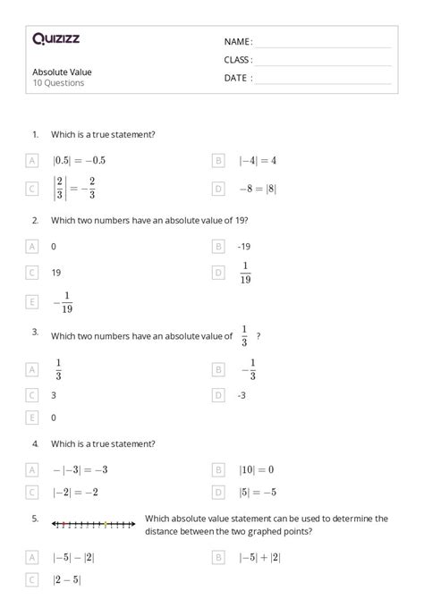 Image result for 7th Grade Absolute Value Worksheets