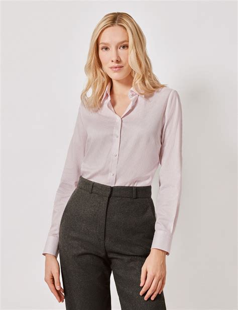 Woman's Executive White & Pink Fine Stripe Semi-Fitted Shirt | Hawes ...