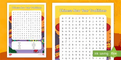 Chinese New Year Traditions Word Search (teacher made)