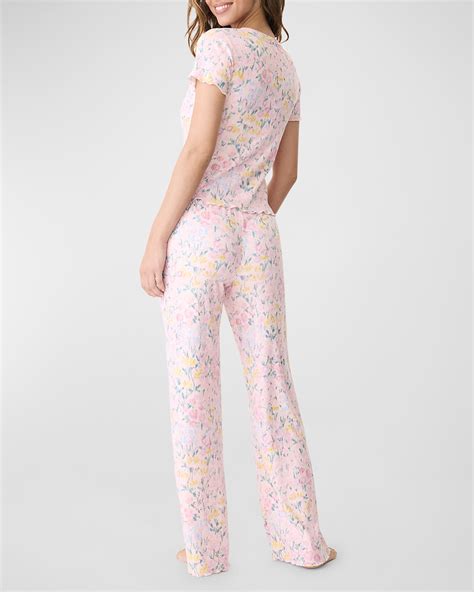 PJ Salvage Floral Fields Button-Down Pajama Set | Neiman Marcus