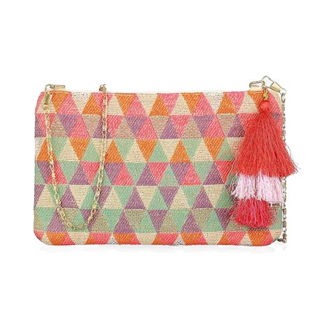 Buy Multicolor Zipper Closure Geometric Pattern Jacquard Sling Bag for ...