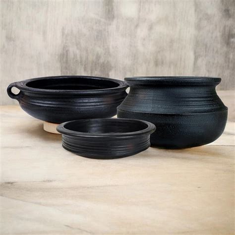 Ecocraft Black Clay Handi, Pot & Kadai – Set of 3 – Ecocraft India