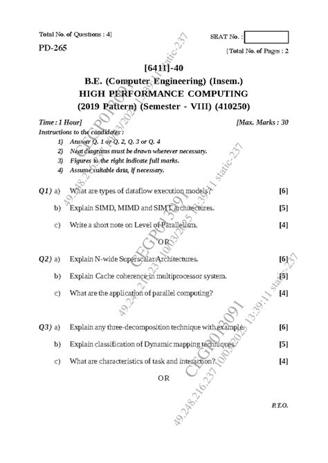 HPC (410250) Insem Paper - March 2025 Exam Questions - Studocu