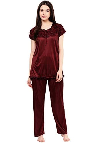 Buy Phalin Women's Satin Plain/Solid Night Suit Set Pack of 2 (rfsuits ...
