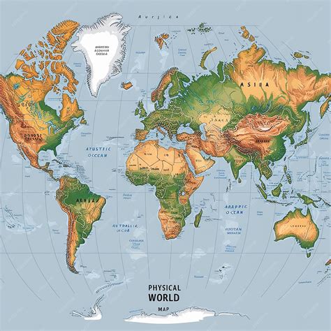 World Map with Physical Features 的图像结果