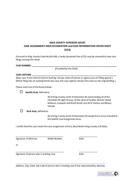 Fillable Online King County Superior Court Case Assignment Area ...
