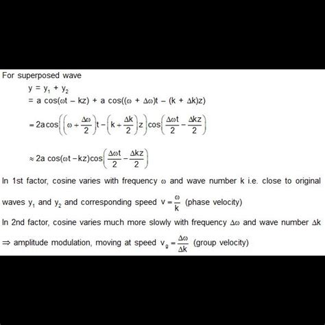 Consider two waves y1 = a cos(wt ? kz) and y2 = a cos[(w + Dw)t ? (k ...
