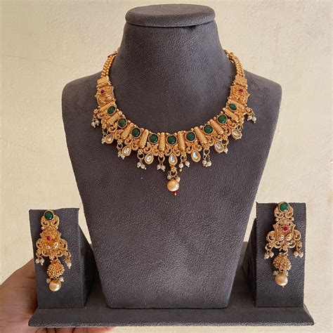 India Art Gold Plated Kundan Necklace Set – JewelEMarket