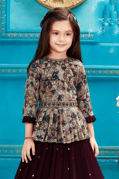 Wine with Multicolor Zardozi, Thread and Sequins work Peplum Style Leh ...