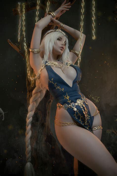 women, Vera Andreeva, model, cosplay, blonde, long hair, Queen Marika, thighs, hips, Elden Ring ...