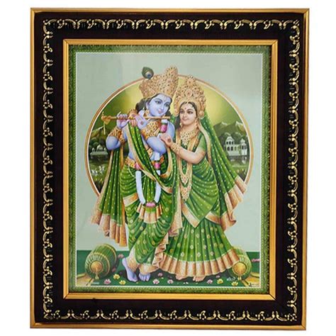 Puja N Pujari Radha Krishna Photo Frame with Green Background for Wall ...