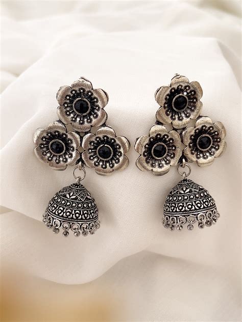 Buy Silver Plated Dome Shaped Jhumkas Online - Ishhaara