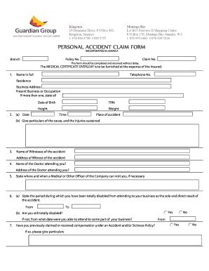Fillable Online PERSONAL ACCIDENT CLAIM FORM - Guardian Group Fax Email ...
