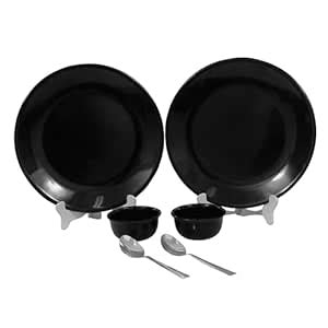 Globenox Black Heavy Melamine Dinnerware Set | 2 Plates, 2 Bowls & 2 ...