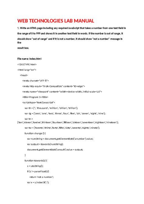 Web technologieslab - web technologies - WEB TECHNOLOGIES LAB MANUAL 1 ...