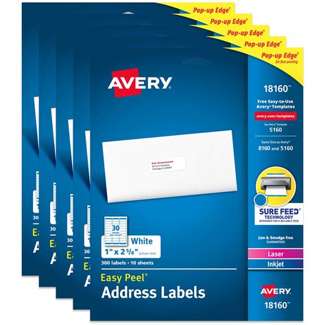 Avery Easy Peel Printable Address Labels with Sure Feed, 1" x 2-5/8 ...