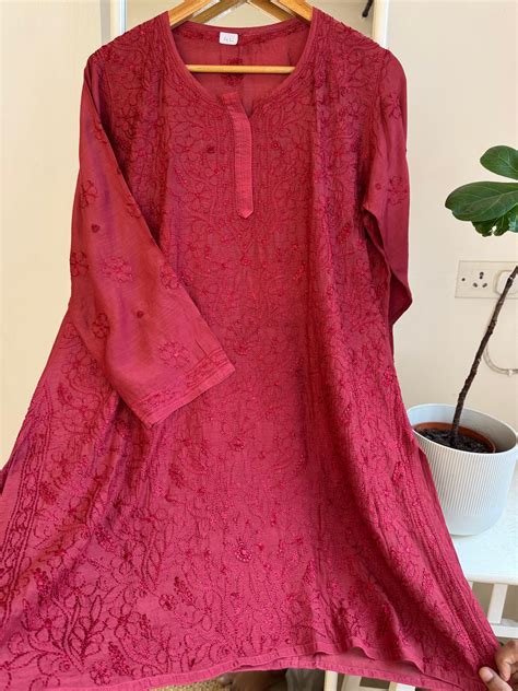 Chikankari Muslin short Top in Maroon - ARIAA CHIKANKARI