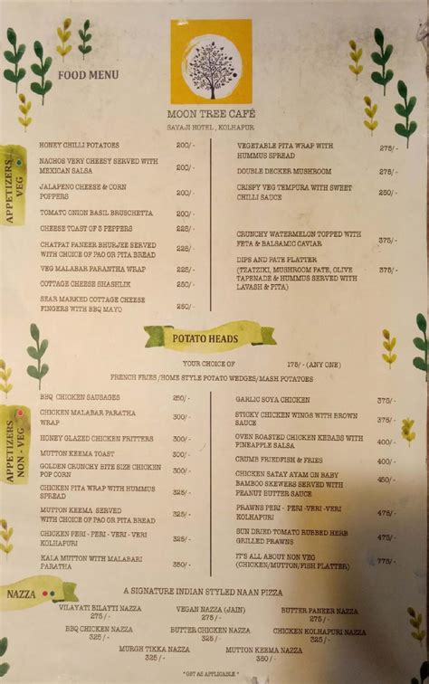 Menu at Moon Tree Cafe, Kolhapur, Old Pune-Bangalore Hwy
