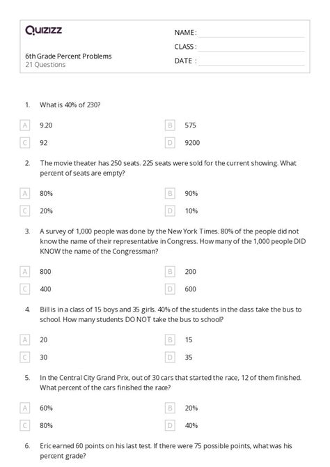 Image result for Percent Math Problems 6th Grade