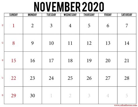 November 2020 Calendar Template Free PDF