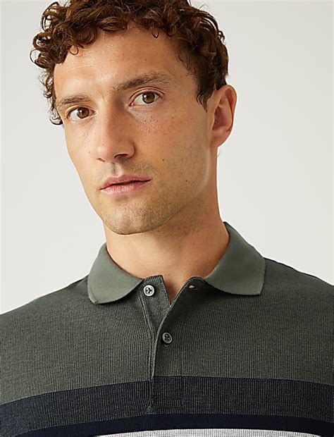 Buy Pure Cotton Double Knit Striped Polo Shirt at Marks & Spencer