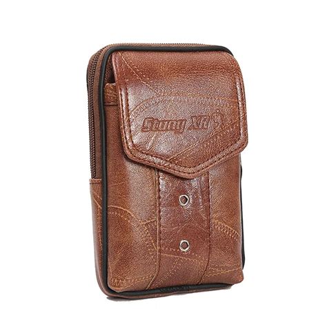 Men Classic Leather Waist Bag Small Capacity Zipper Phone Money Packs ...