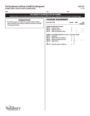 Fillable Online Nursing - Post-Bac. Certificate in Health Care ...