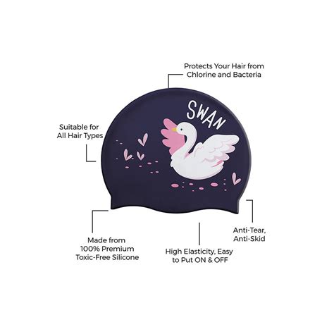 Silicone Kids Swimming Cap, Floating Swan, Navy - Little Surprise Box