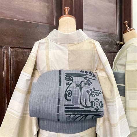 夏帯＊モダングレー＊未使用品 スペード ろうそく 名古屋帯 A675 | kimono tento