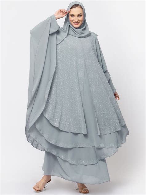 Klotthe Women Grey Embellished Burqa With Scarves – KLOTTHE®