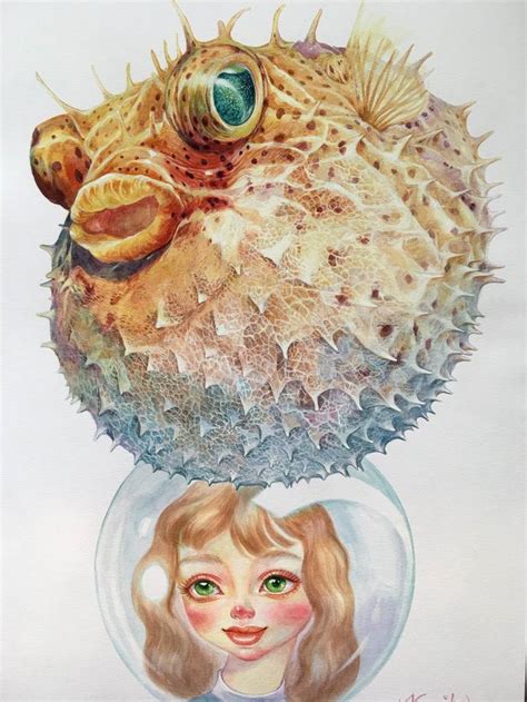 The pufferfish Painting by Kannika Jansuwan | Saatchi Art