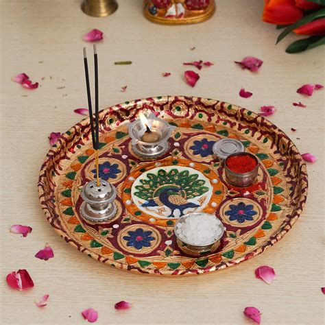 JaipurCraftsPremium Meenakari Pooja thali Set with Pooja Incense Holder ...