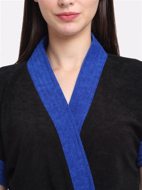 CREEVA Micro Terry Bathrobe - Black - Turkish Blue | Relax Fit, Soft ...