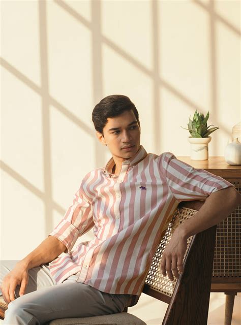 Buy Reef Stripe Oxford | Semi Formal Dusty Pink Cotton Shirt for Men ...
