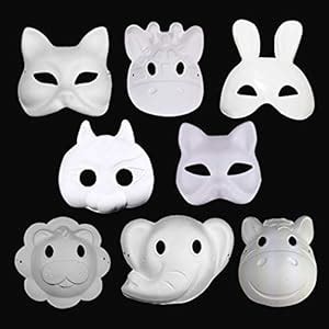Funpa 8PCS White Mask Fashion DIY Unpainted Animals Shape Masquerade ...