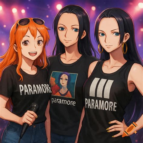 Three anime women, Nami, Nico Robin, and Boa Hancock, wearing Paramore ...
