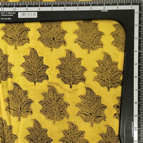 Pure Cotton Ajrak Mustard With Brown Leaves Motif Hand Block Print Fab ...