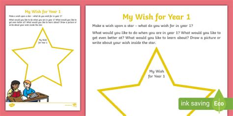 Wish upon a Star - My Wish for Year 1 Worksheet - Twinkl