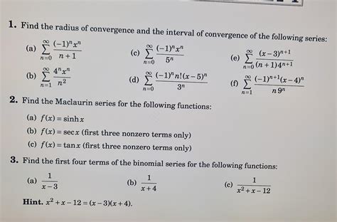 Solved 1. Find the radius of convergence and the interval of | Chegg.com