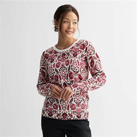 Women's Croft & Barrow® Printed Crew Neck Pullover Sweater